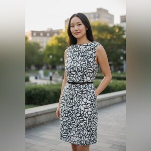 Karin Stevens Black & White Floral Rose Sheath Dress - Size 10 - EUC